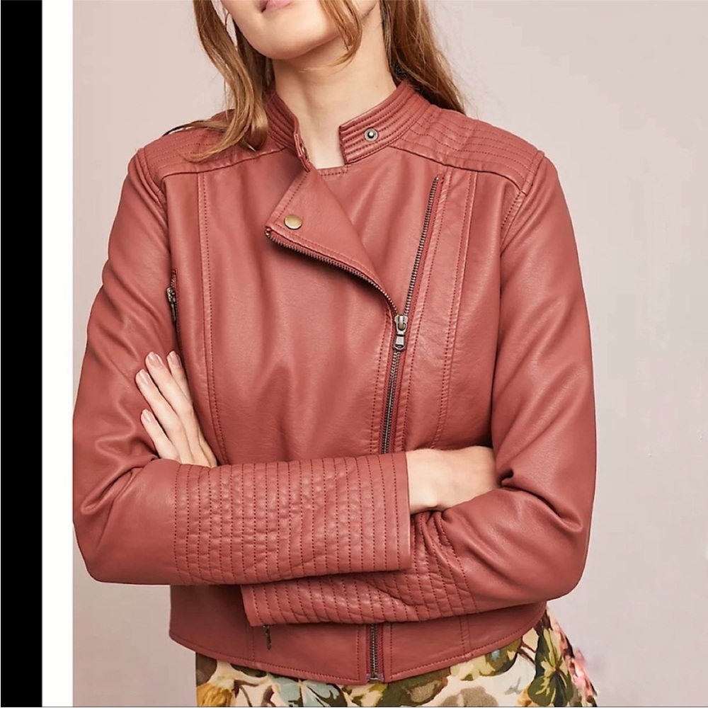 Never Worn! Anthropologie ett:twa Caramel Vegan Leather Moto Jacket